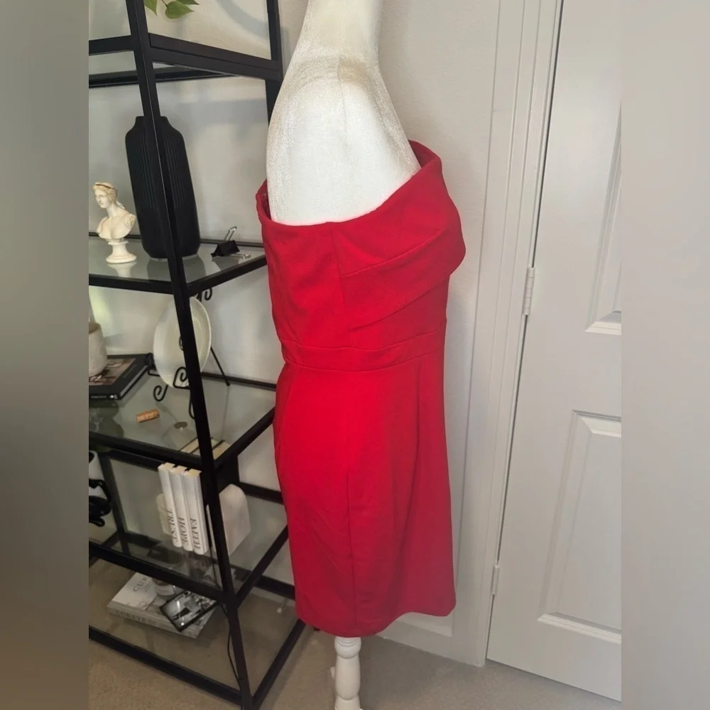 NWT AQUA SCUBA CREPE ONE SHOULDER ASYMMETRICAL MINI SHEATH DRESS RED SIZE 12